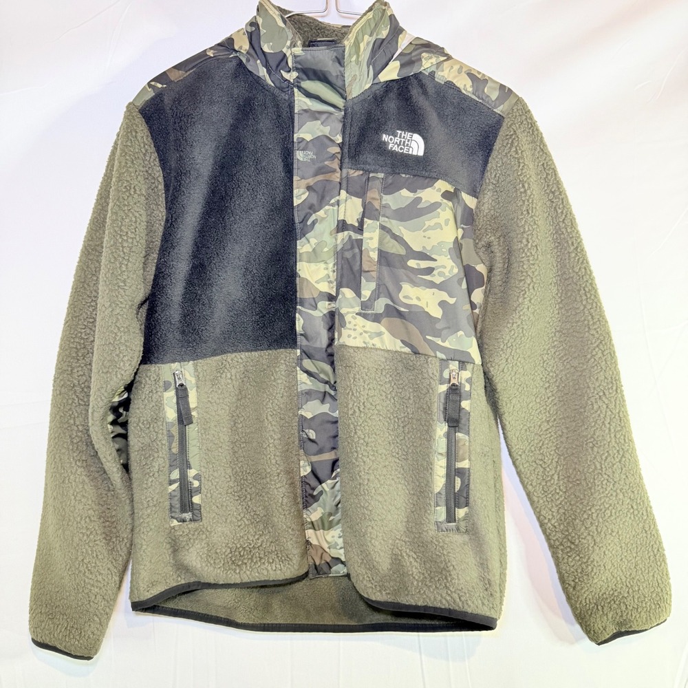 The‎ North Face Teen Boys XL 14/16 Camo Sherpa Fleece Hooded Jacket Olive Black